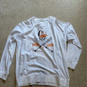 White Long Sleeve Shirt with Baseball Graphic